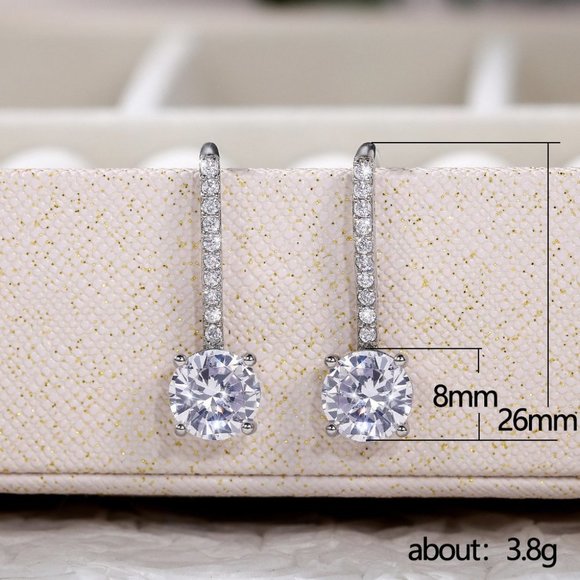 💥 White Crystal CZ Dangle Earrings for Women Imitate Zircon Drop, HA4516 - Picture 6 of 6